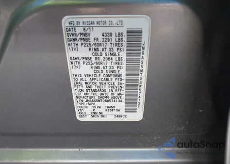 2011 Nissan Rogue Sv z USA, uszkodzony, nr VIN JN8AS5MT0BW574134